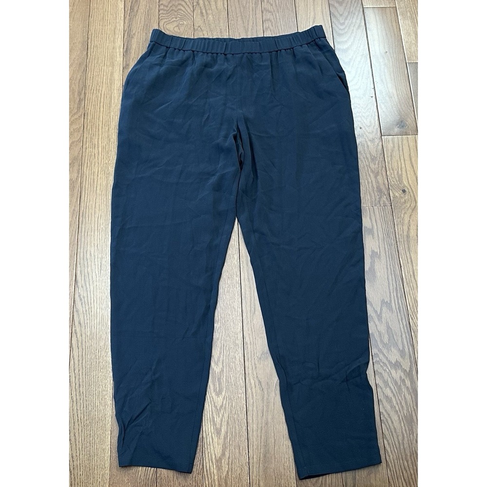 EILEEN FISHER Pants M Silk Georgette Crepe Slouch Taper Pull On Graphite NWT